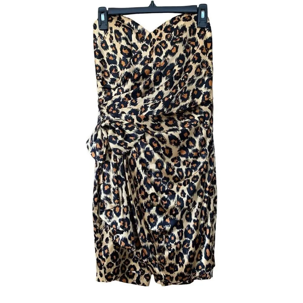 Vintage A.J. Bari for Neiman Marcus Silk‎ Strapless Leopard Print Cocktail Dress - Picture 4 of 12